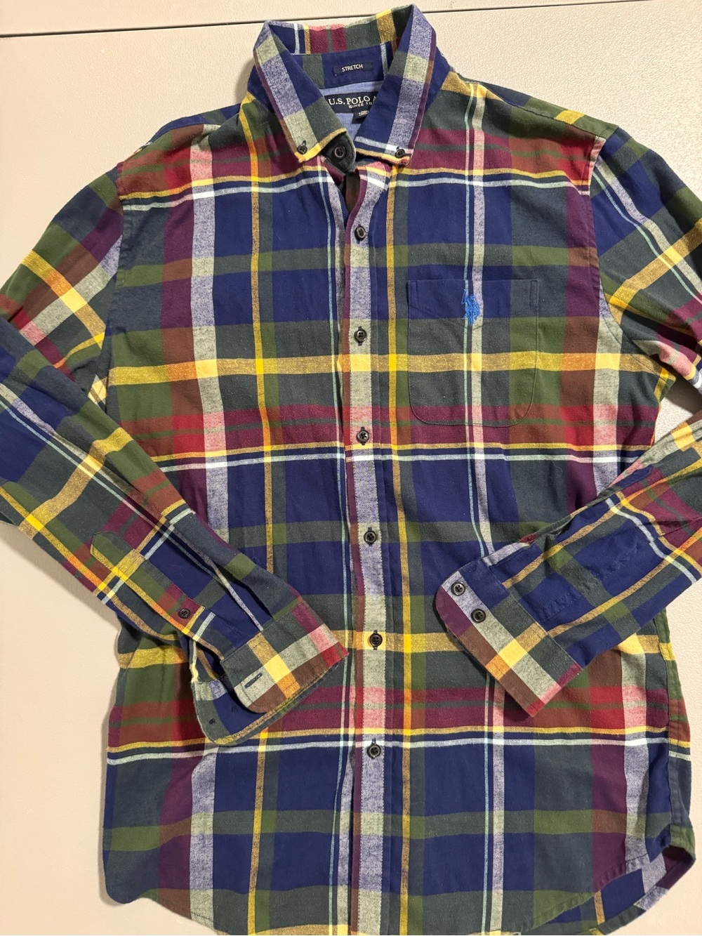 U.S. Polo Assn. Plaid Soft Flannel Cotton Blend Lightweight Button-Down Shirt M
